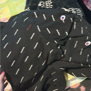 Champion Black Logo Print Shorts and Tshirt
